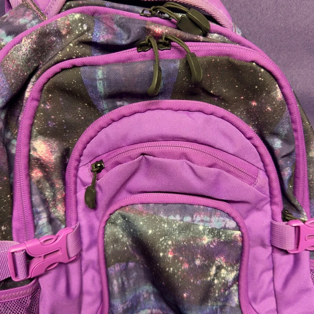 Purple Galaxy Print Backpack Front Pocket‎ Mesh Sides Adjustable Straps School
